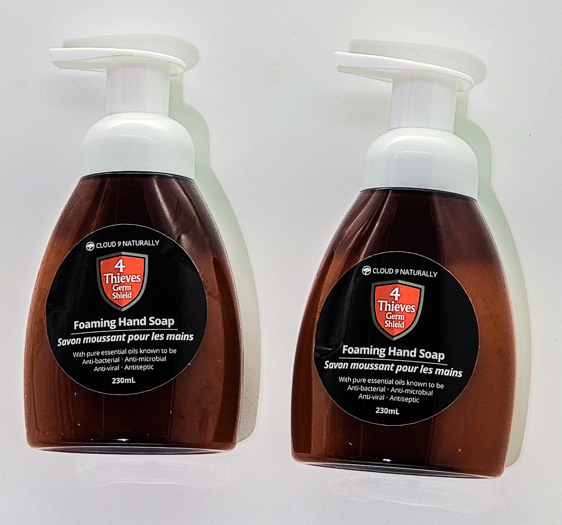 se of 2. 4 Thieves Foaming Soap 250ml black plastic bottle with foaming pump top.