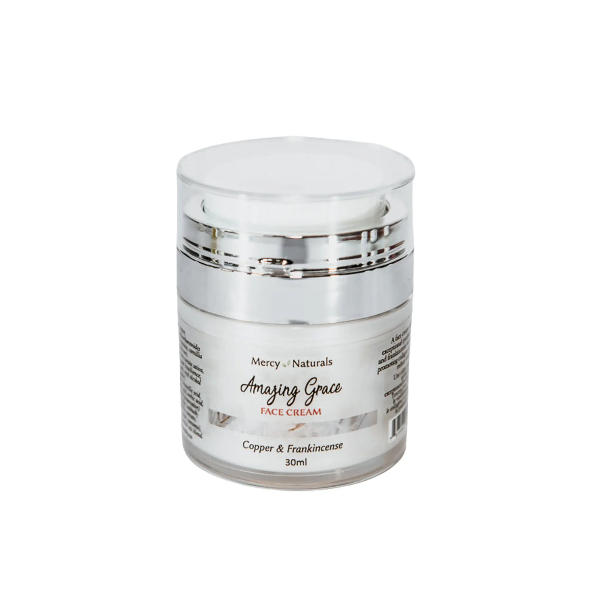 Jar of 'Amazing Grace' face cream with a silver lid on a white background