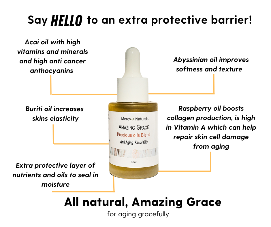 Amazing Grace Precious Facial Oil 30 ml frosted glass stuby bottle with a white dropper top.