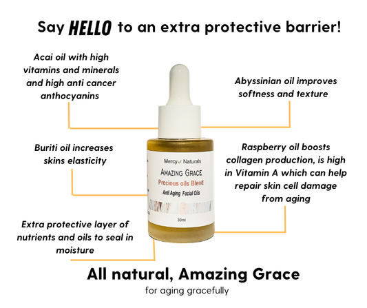 Amazing Grace Precious Facial Oil 30 ml frosted glass stuby bottle with a white dropper top.