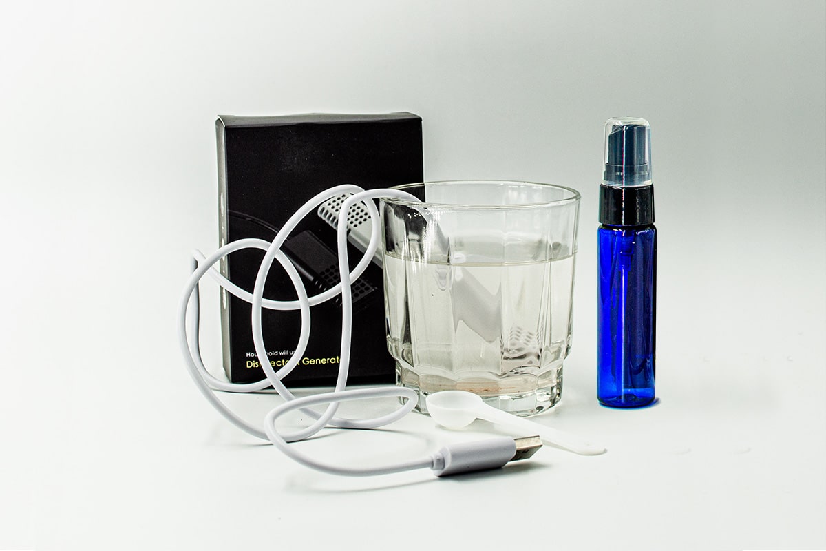 Hypochlorous acid pocket size generator kit with a 30ml plastic bottle with spray top.