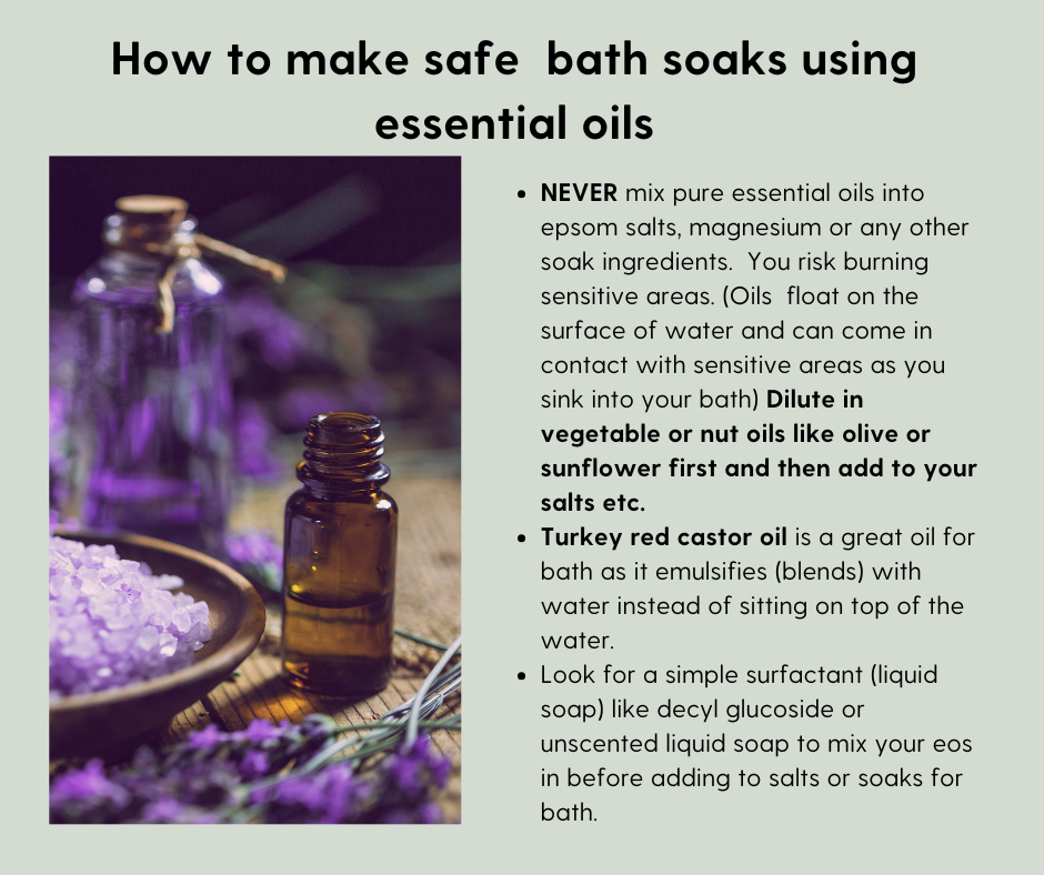 Safely make bath soaks using essential oils using these tips