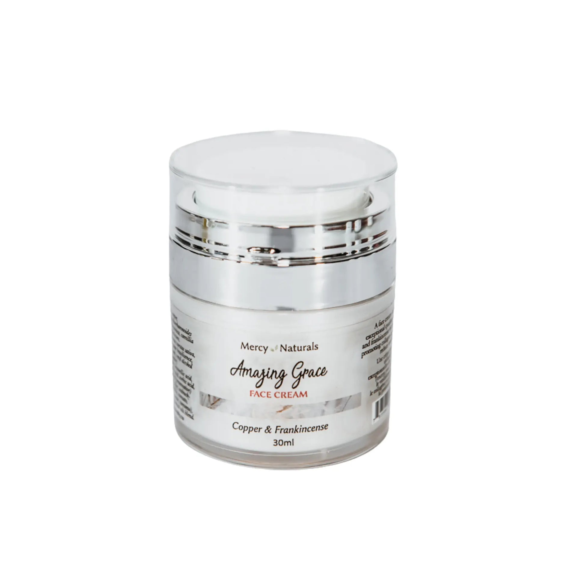 Jar of 'Amazing Grace' face cream with a silver lid on a white background