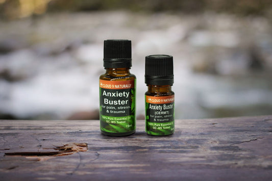 Anxiety Buster essential oil 15ml Amber glass bottle whith black cap. 