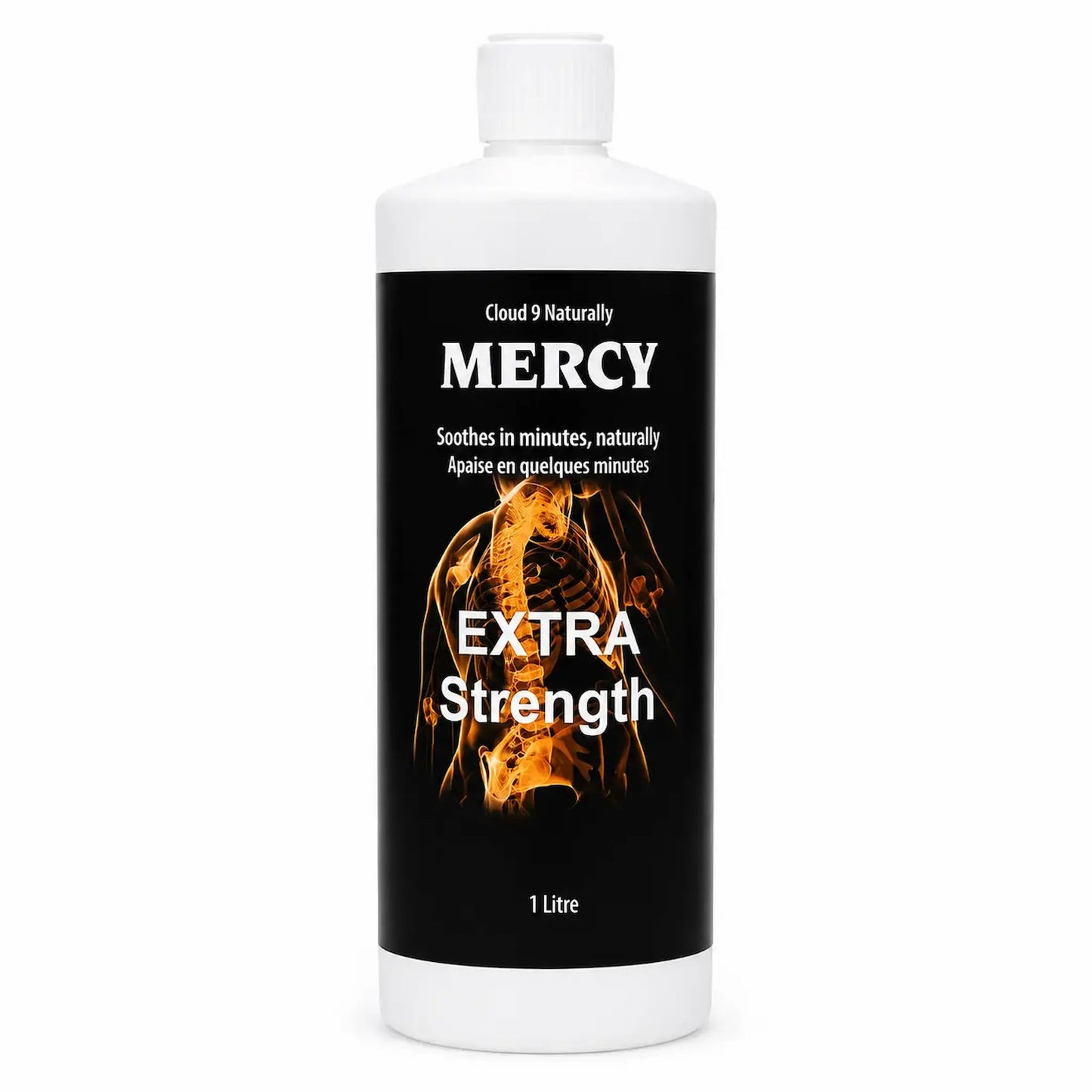 Bottle of 'Mercy' Extra Strength on a white background