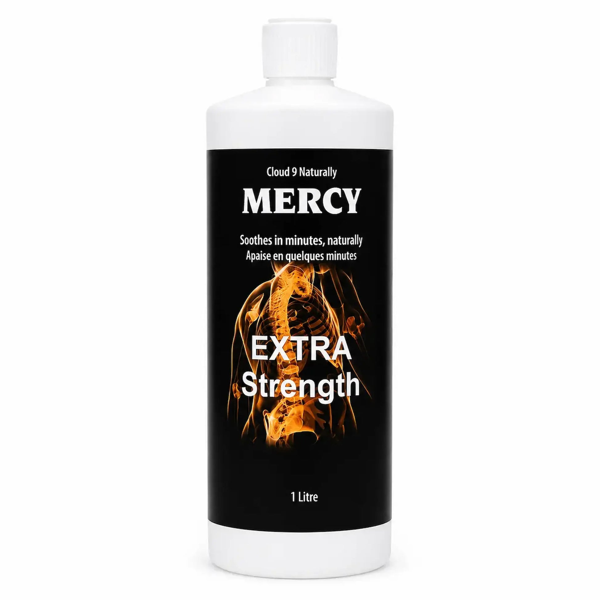 Bottle of 'Mercy' Extra Strength on a white background