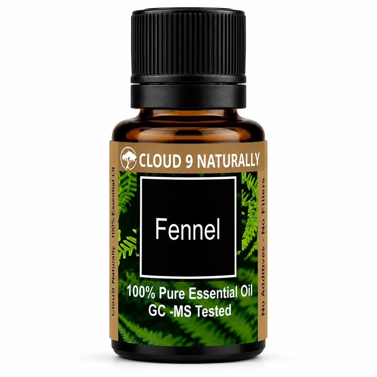 Fennel essential Oil on white background
