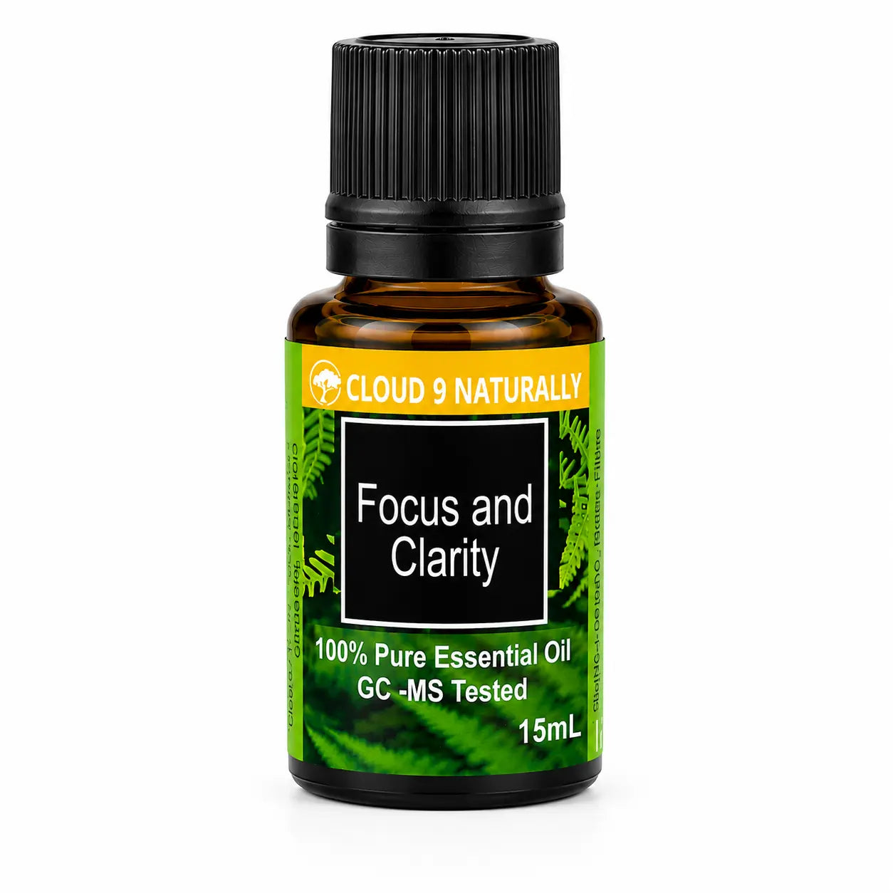 Focus and Clarity essential oil on white background
