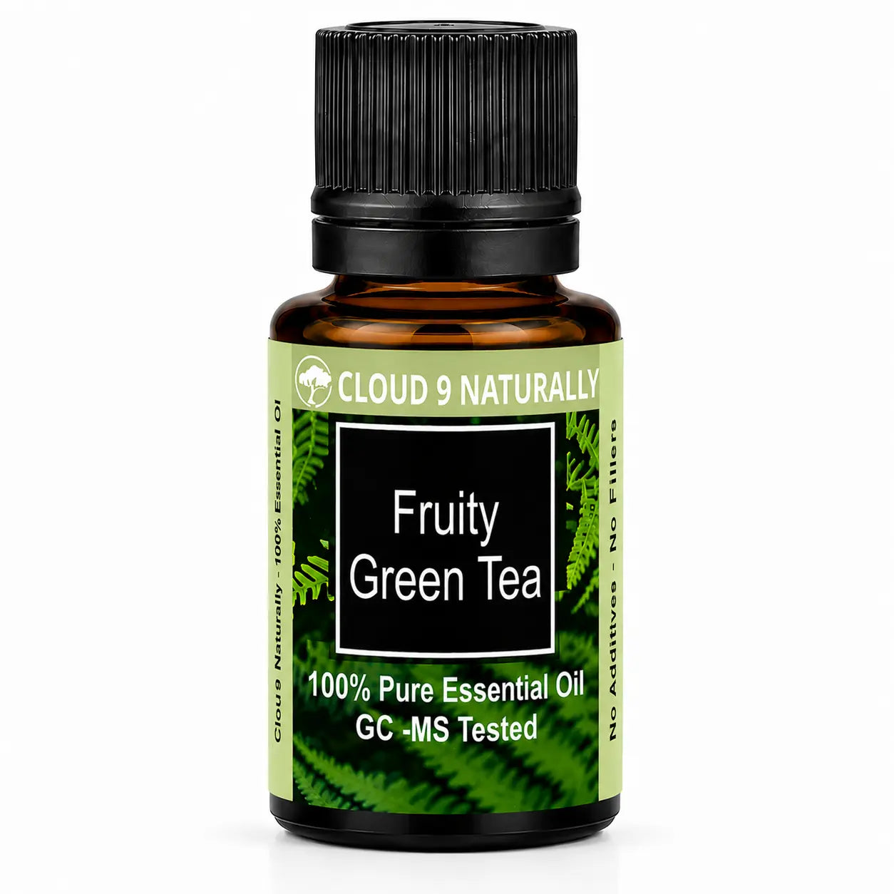 Fruity Green Tea essential Oil on white background