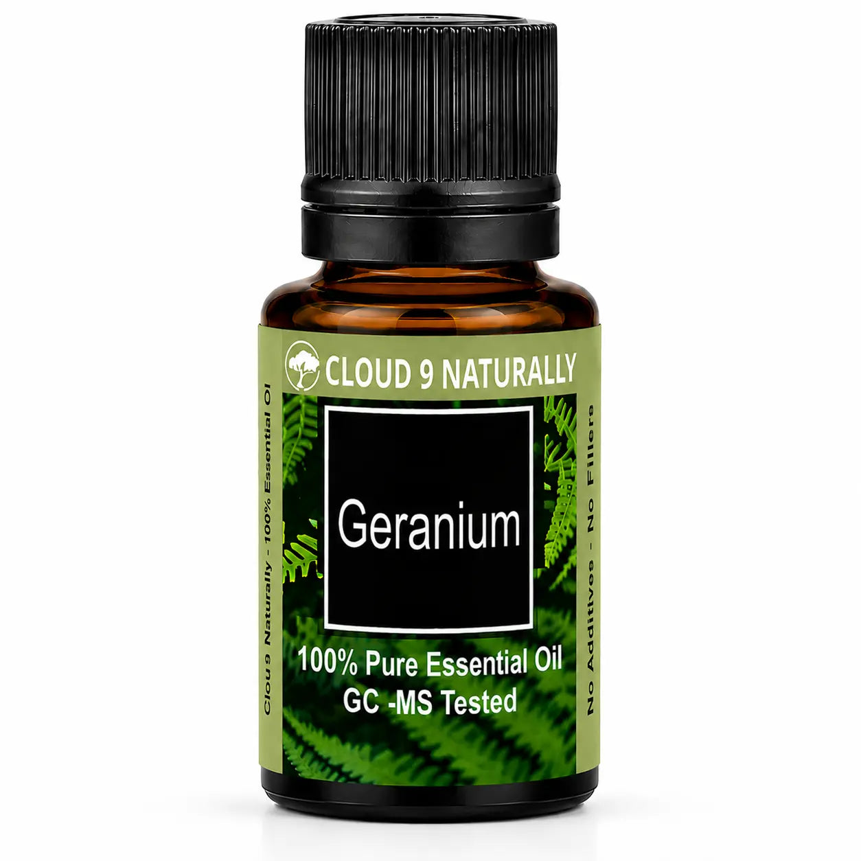 Geranium essential Oil on white background