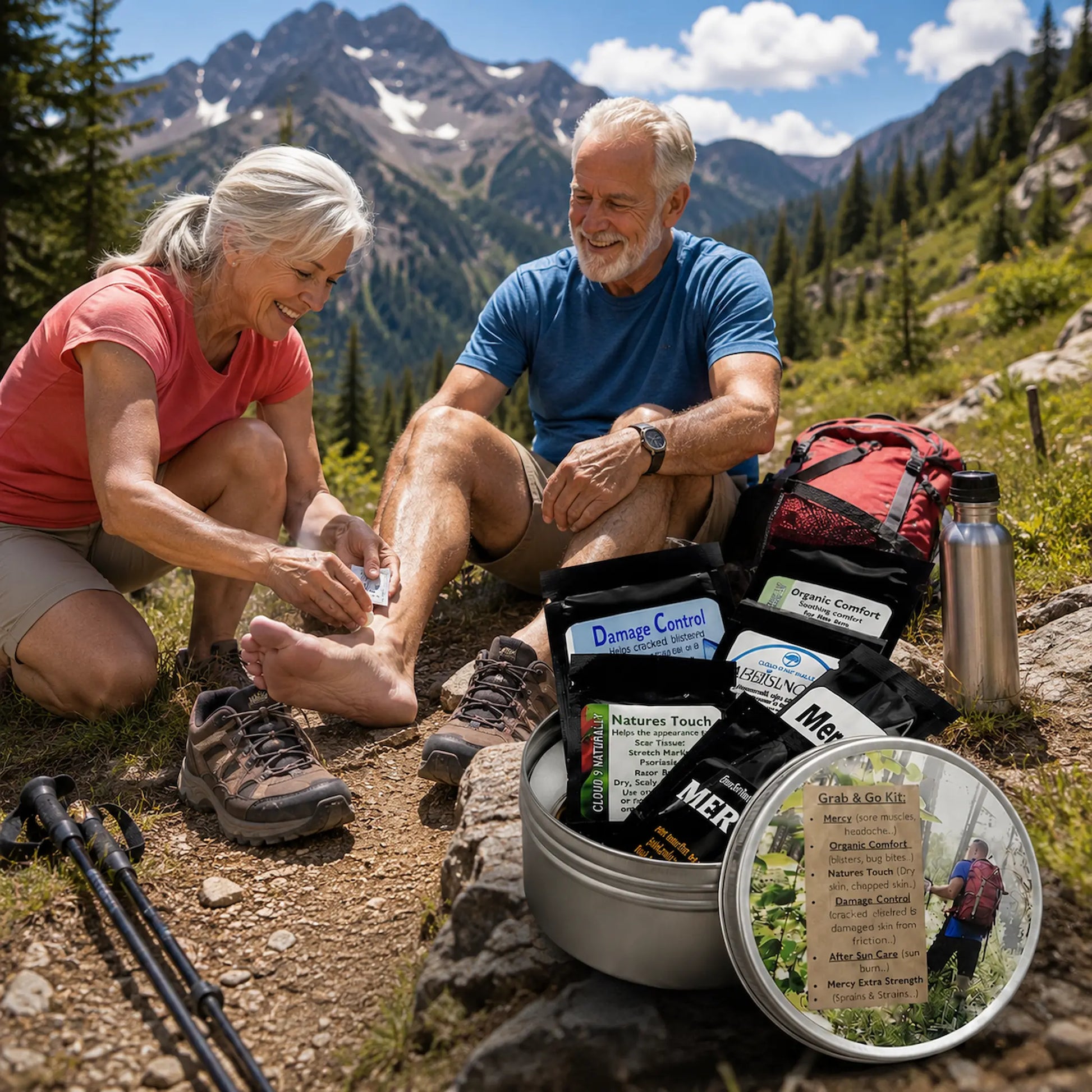 Hikers using Cloud 9 naturally Grab and go kit
