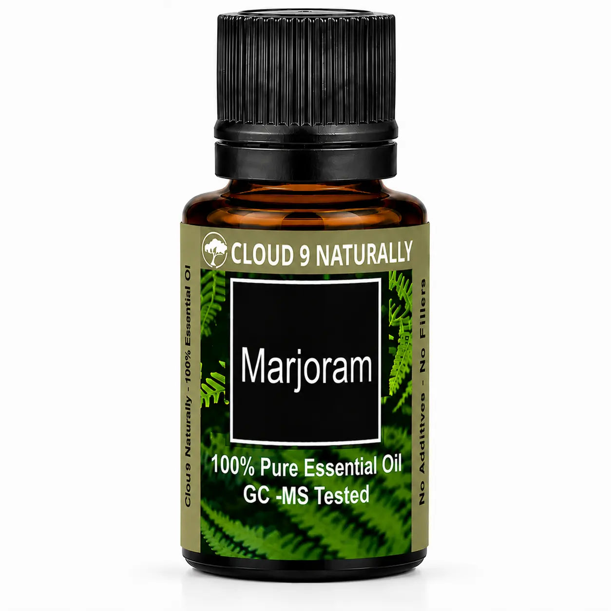 Marjoram essential Oil on white background
