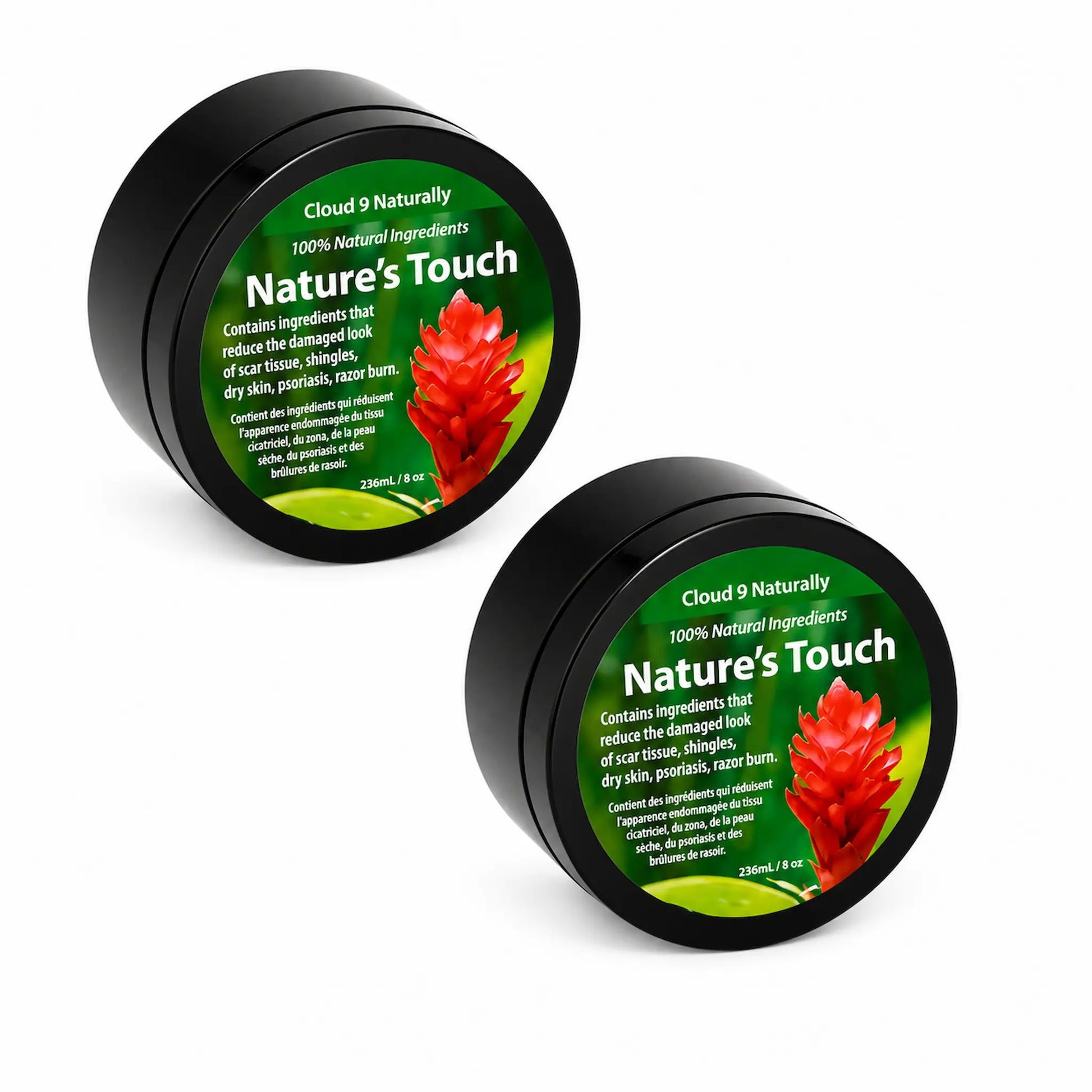 Two containers of Cloud 9 Nature's Touch balm on a white background
