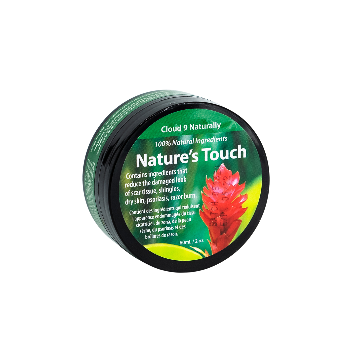 Nature's Touch cream container with green and black label on a white background
