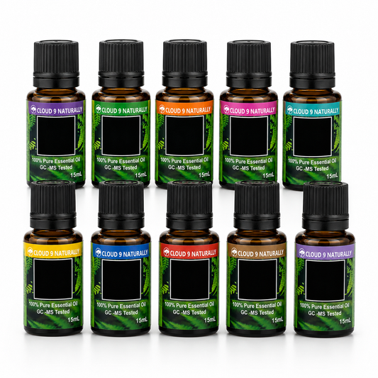 Set of 10 bottles of essential oil
