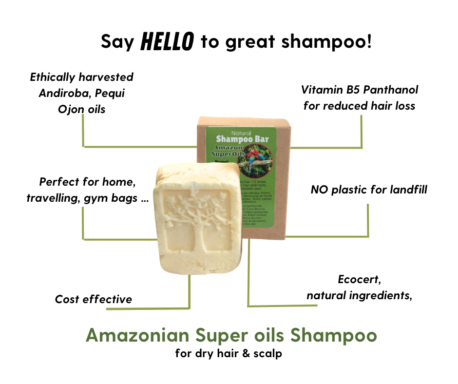 Cream colored ahamoo bar for dry hair and scalp comes in a brown cardboard box with a green label.