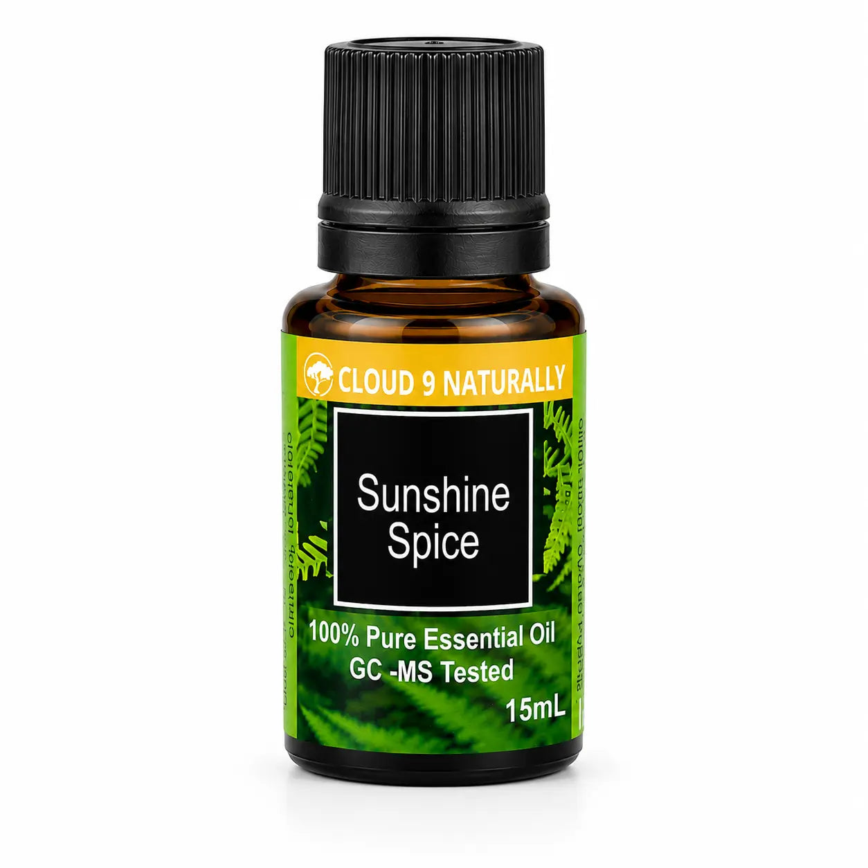 Sunshine spice essential oil on white background