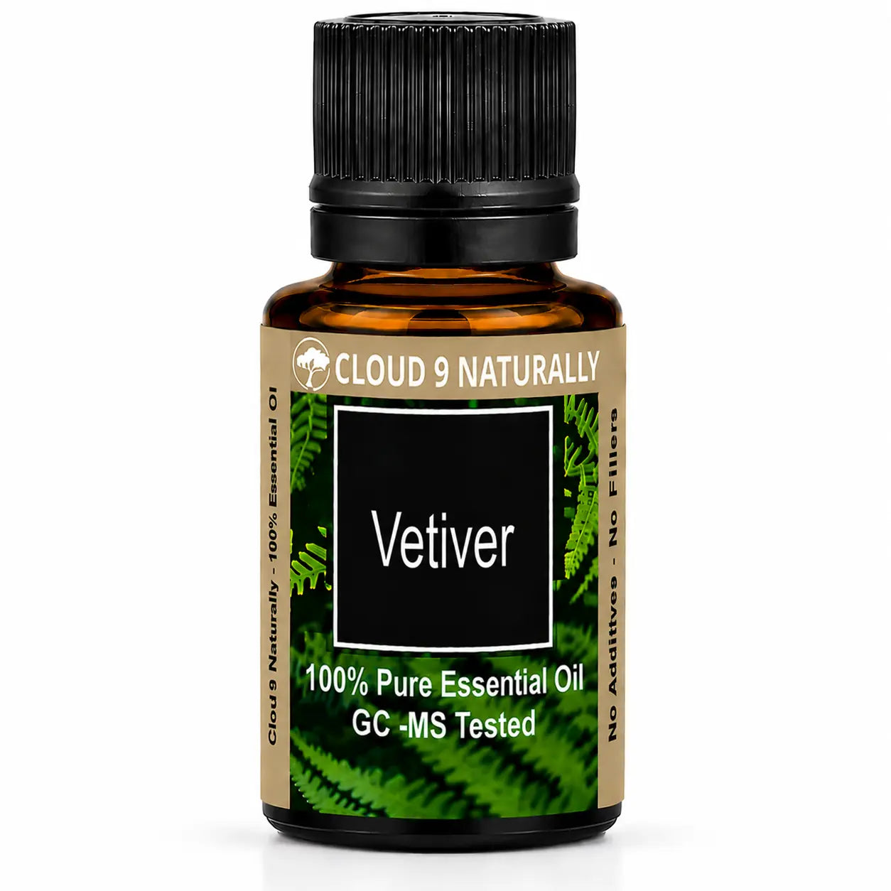 Vetiver essential Oil on white background