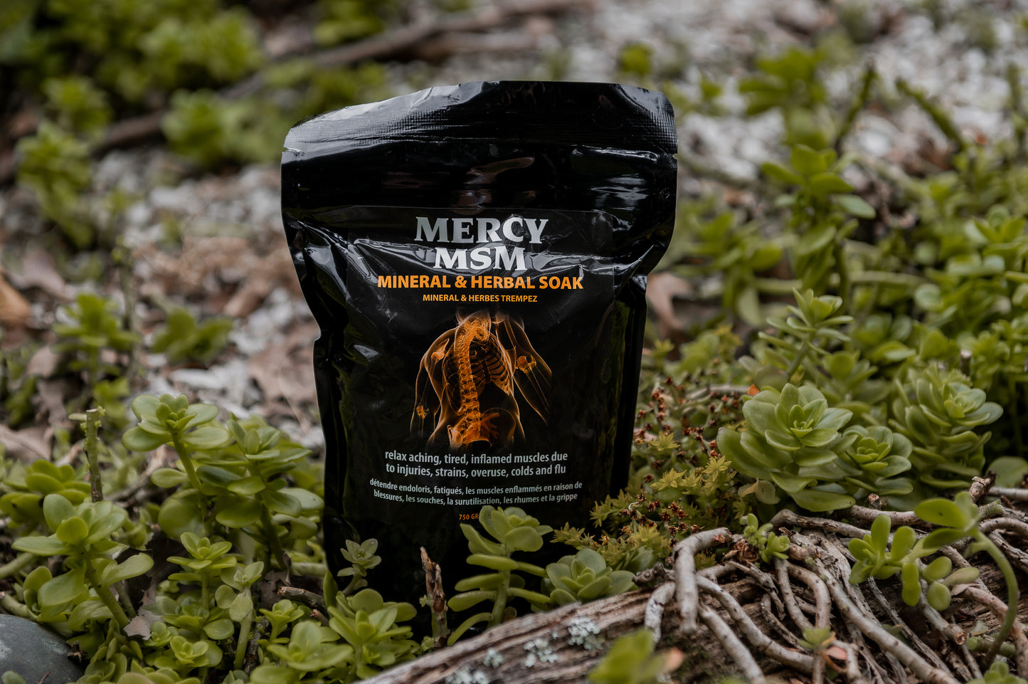 Black bag of Mercy Soak for sore muscles