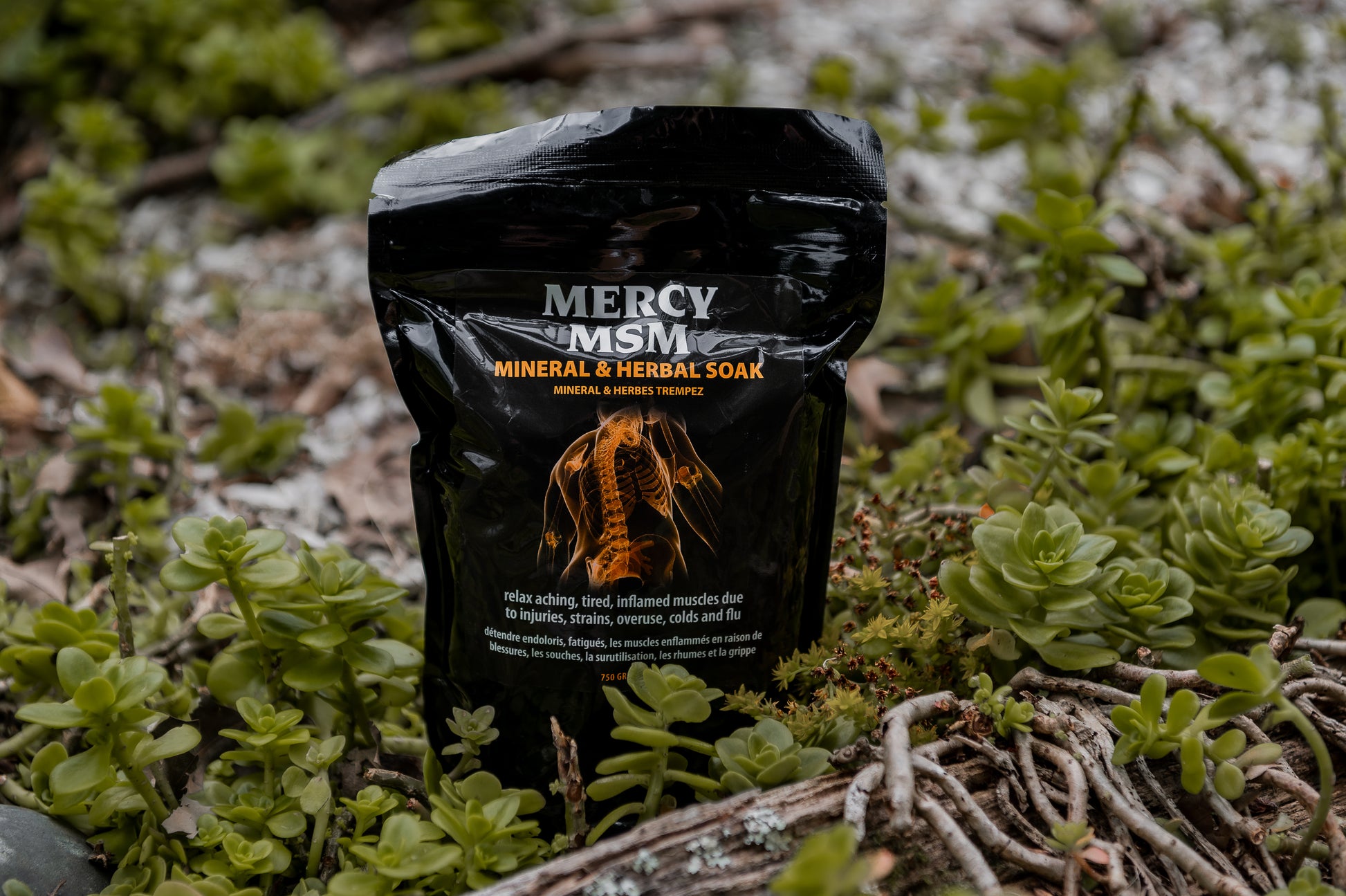 Black bag of Mercy Soak for sore muscles