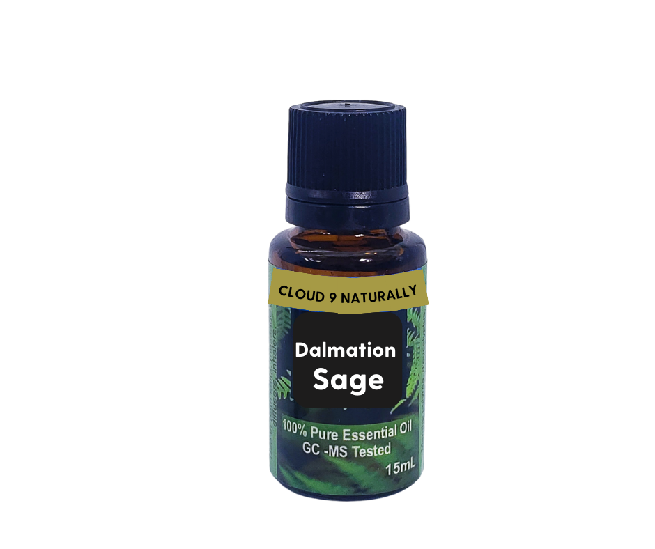 Dalmation sage essential oil 15ml amber bottle.