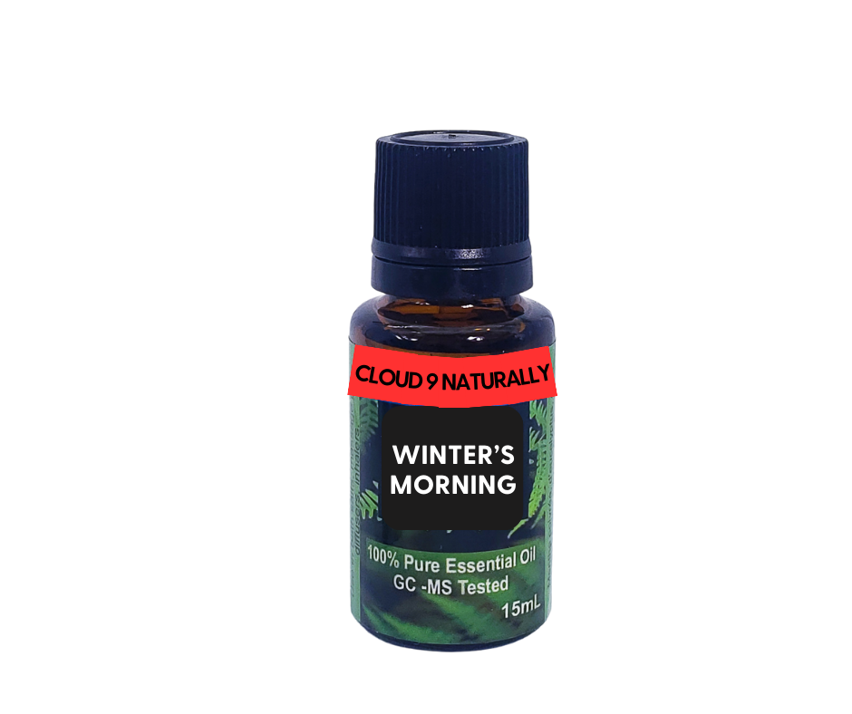 Winter's Morning Essential oil blend 15 ml amber bottle.