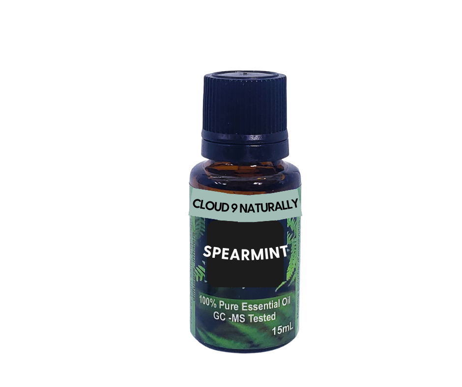Spermint essential oil 15 ml amber bottle.