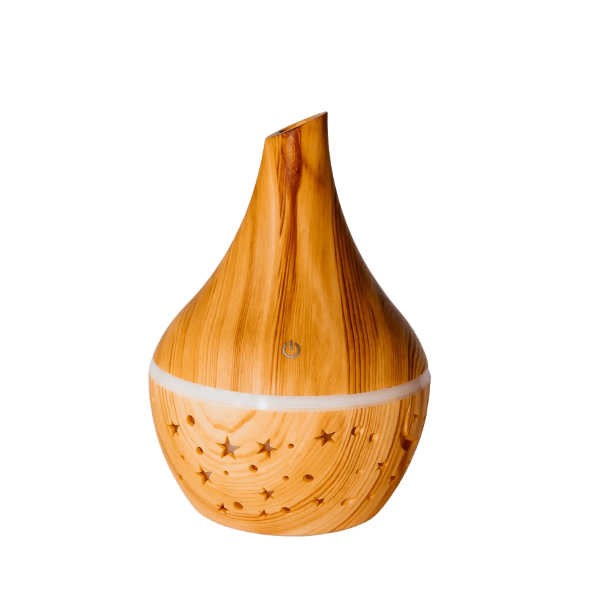 oak wood diffuser on white background with star and moon cut outs