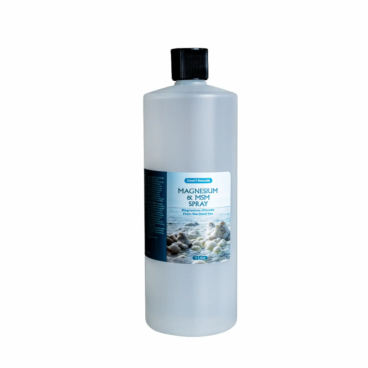 Bottle of magnesium and MSM spray on a white background