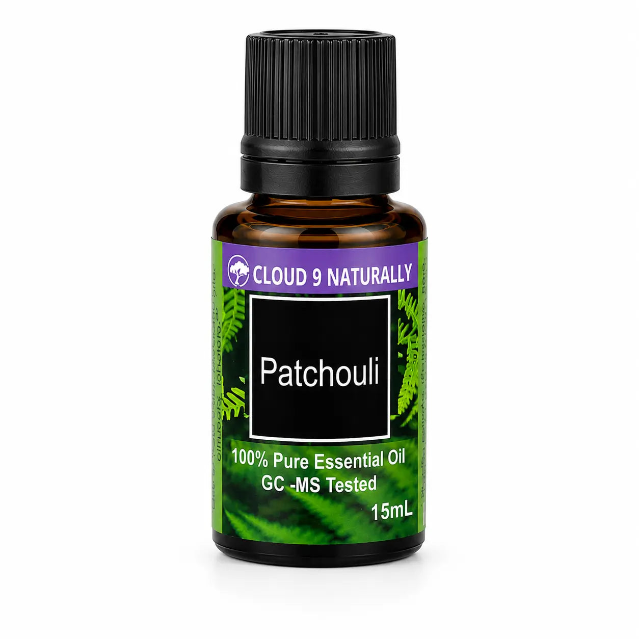 patchouli essential oil on white background