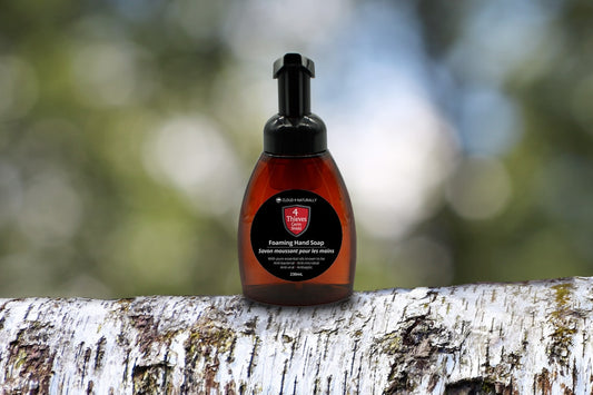 4 Thieves  Foaming Soap 250ml black plastic bottle with foaming pump top.