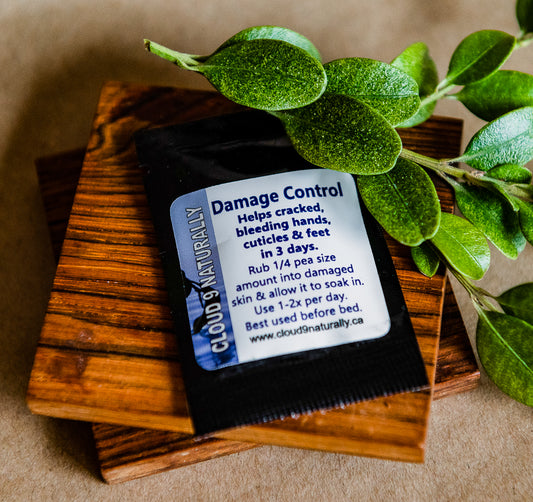 Small square foil sample pack of Damage Control.