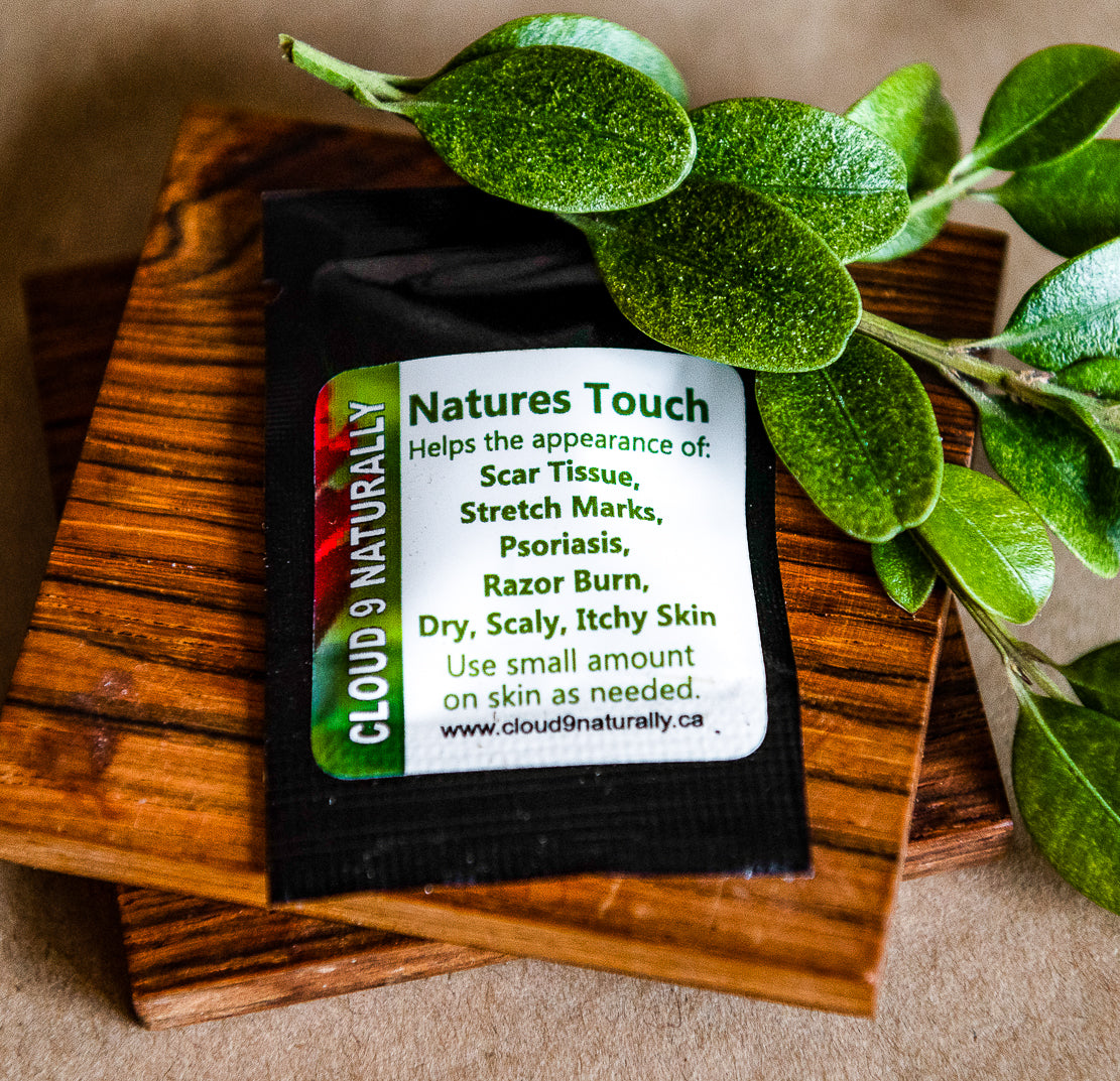 Small square foil sample pack of Natures Touch.